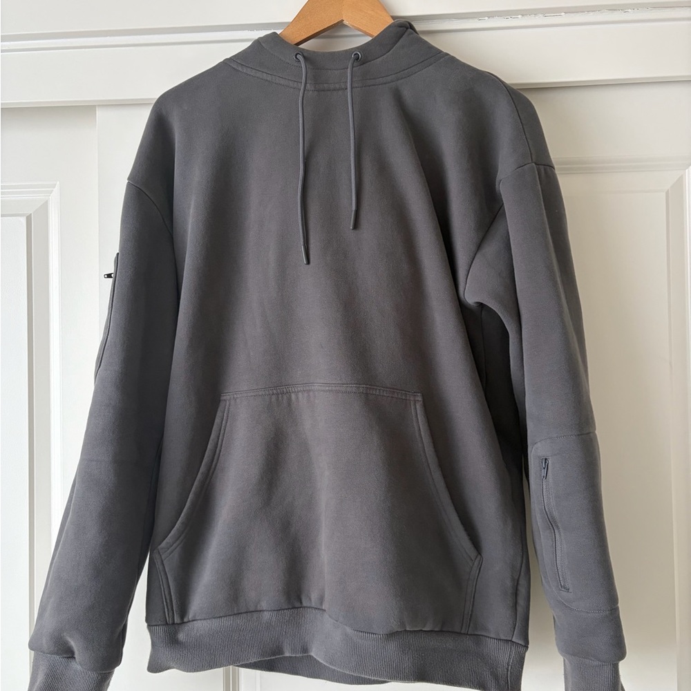 Comfrt Airplane Mode Steel Grey Pullover Hoodie with Eye Mask